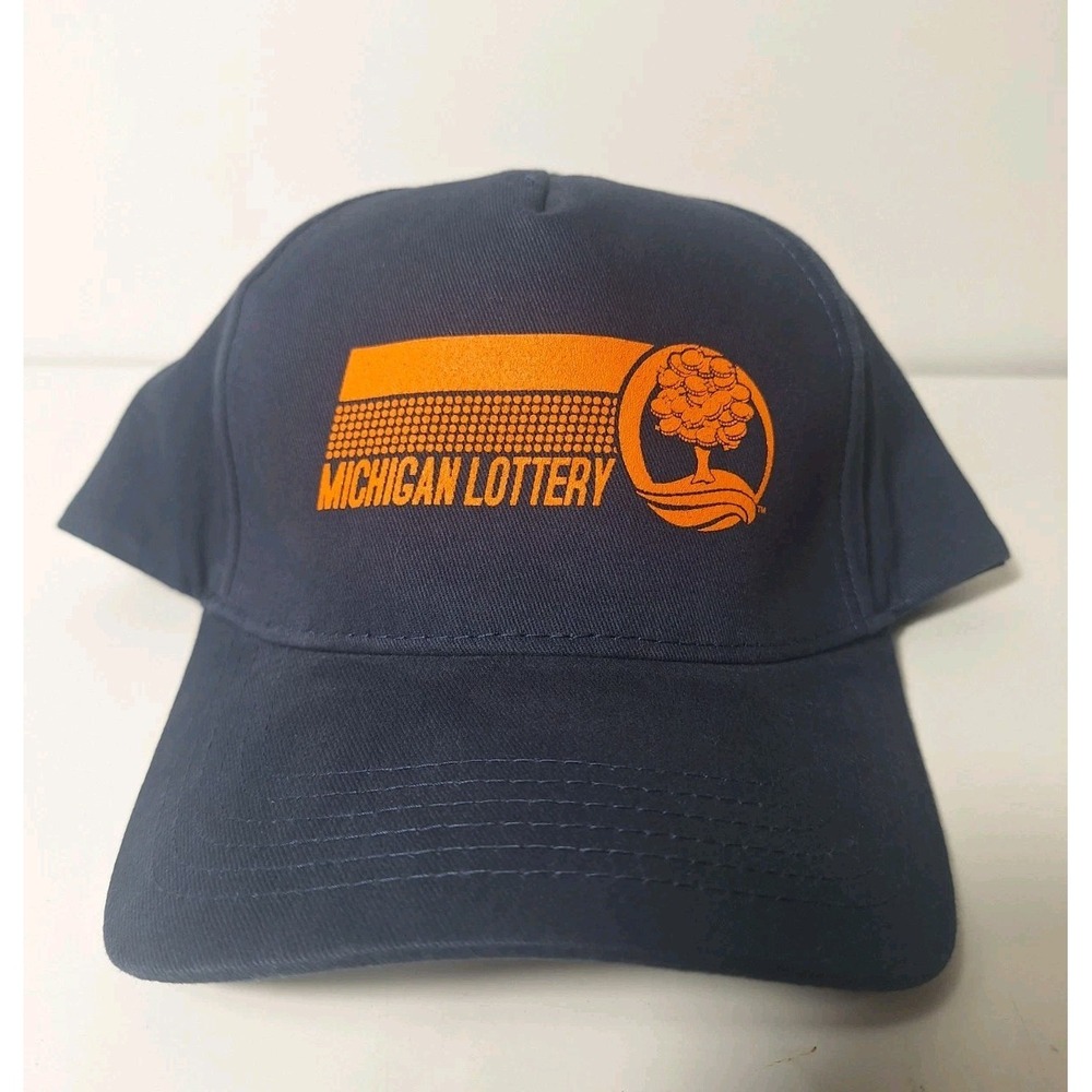 Vintage Michigan Lottery Hat Cap Navy Orange Logo BIG X Strapback Promo Lotto MI